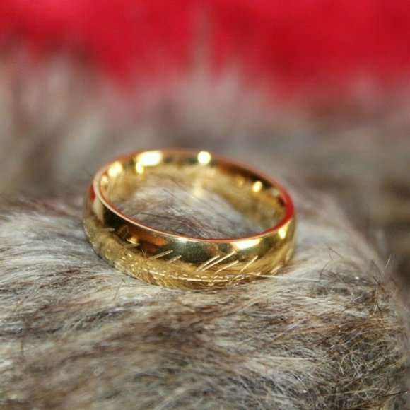 6mm Lord of the Rings LOTR 18K Gold Plated Engraved Stainless Steel Unisex Gift - Picture 3 of 9